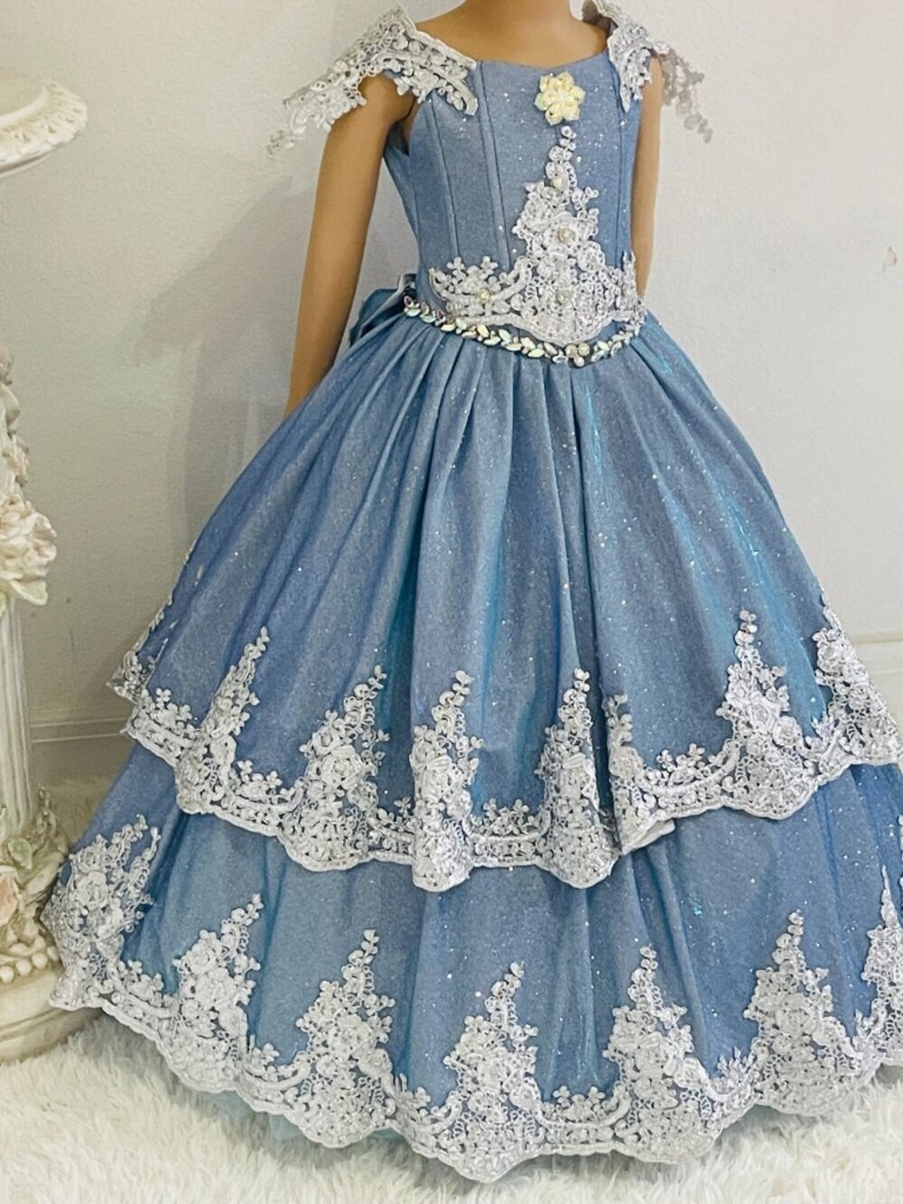 Girls 2-in-1 Blue Princess Dress with Adjustable Corset Back - Picture 9 of 9